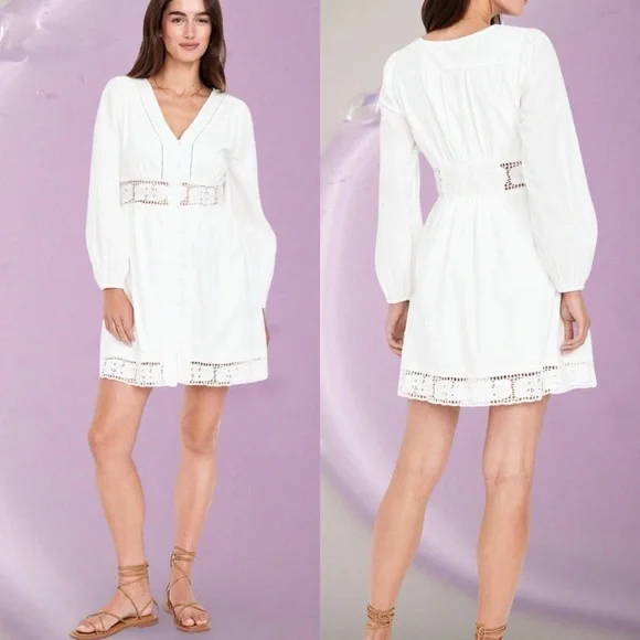 NWTS💓GAP OLD NAVY XL 💓CRISP WHITE COTTON TWILL CUT OUT LACE WAIST AND HEM DRESS - Picture 6 of 16